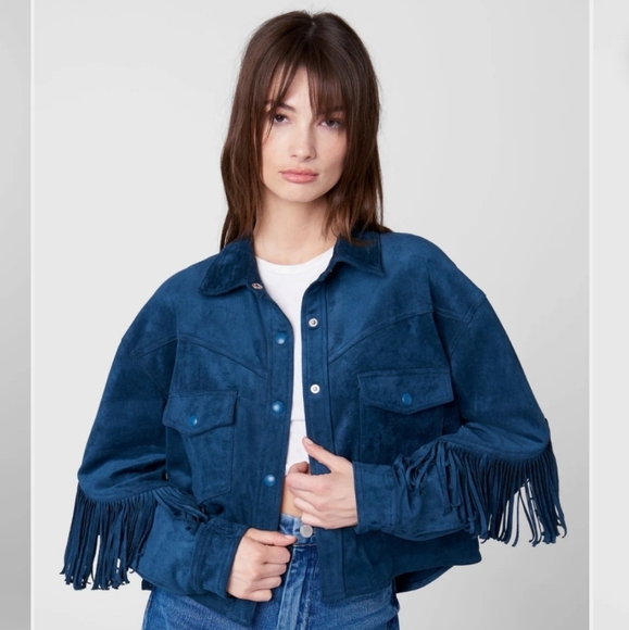 Blank NYC Jackets & Blazers - Blank NYC Fringe Utility Jacket in Deep Blue